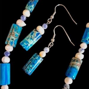 Blue Jasper, Sodalite & Freshwater Pearl Ocean Wave Jewelry Set